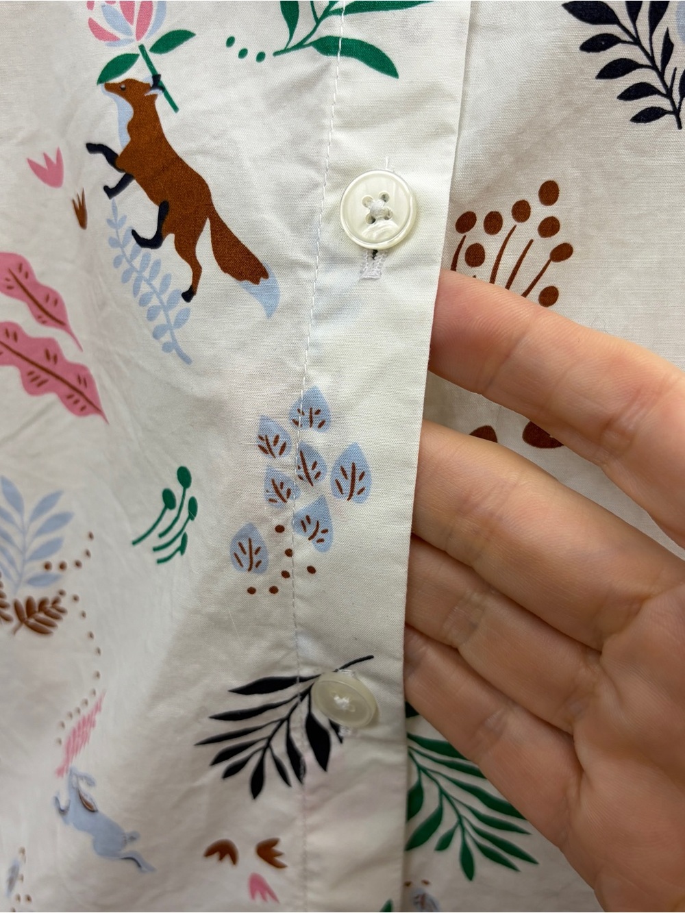 Boden White Floral, Fox & Rabbit Print Button-Down Shirt - Size 20 - Picture 3 of 10